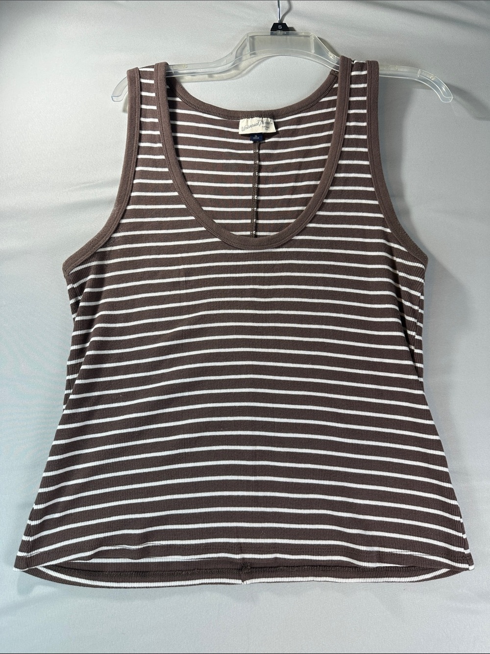 Universal Thread Striped Brown White Tank Top Scoop Neck Sleeveless Tee